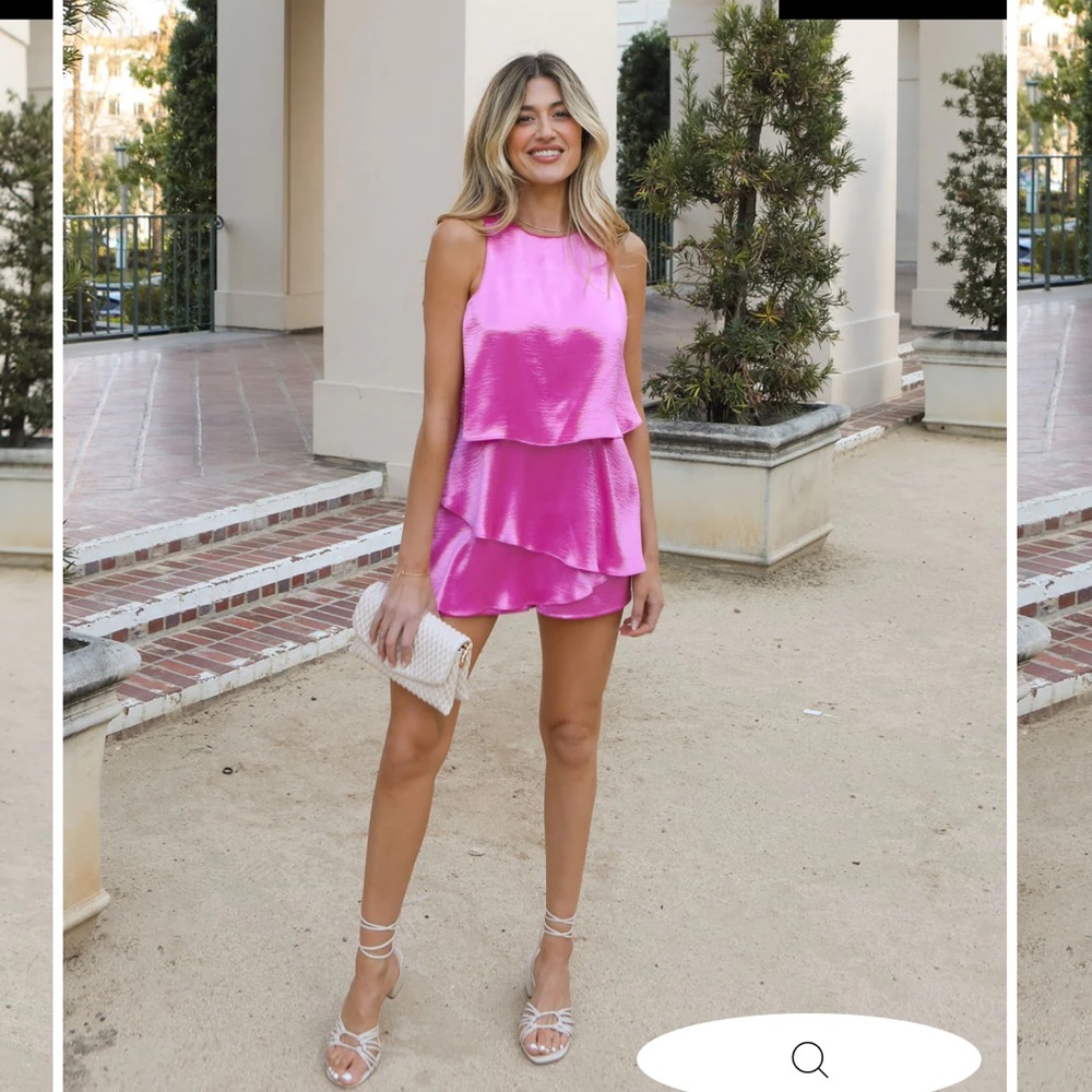 Vici Hot Pink Satin Layered Romper - Picture 4 of 4